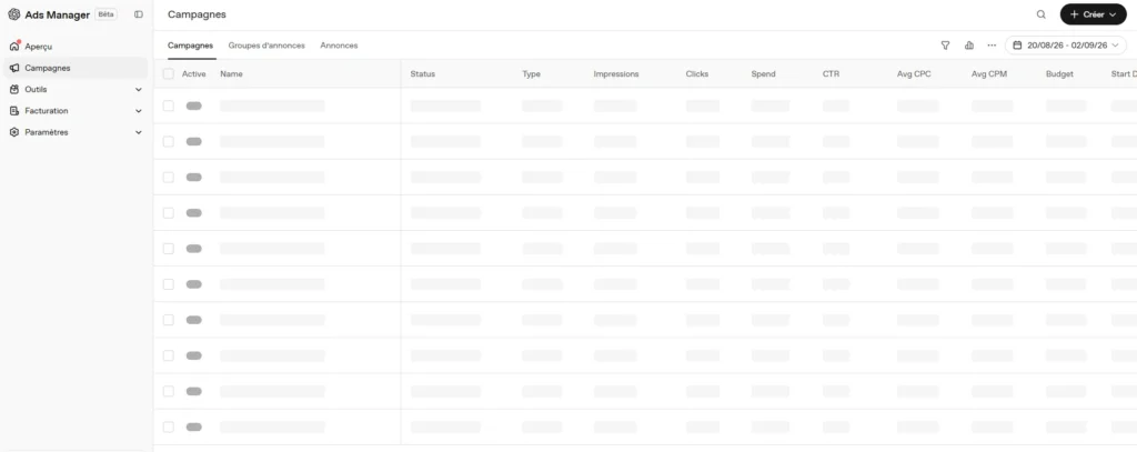 chatgpt ads manager apercu interface